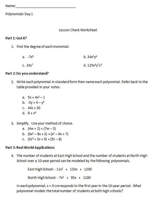 Operations With Polynomials Worksheet Worksheets For School  Getadating